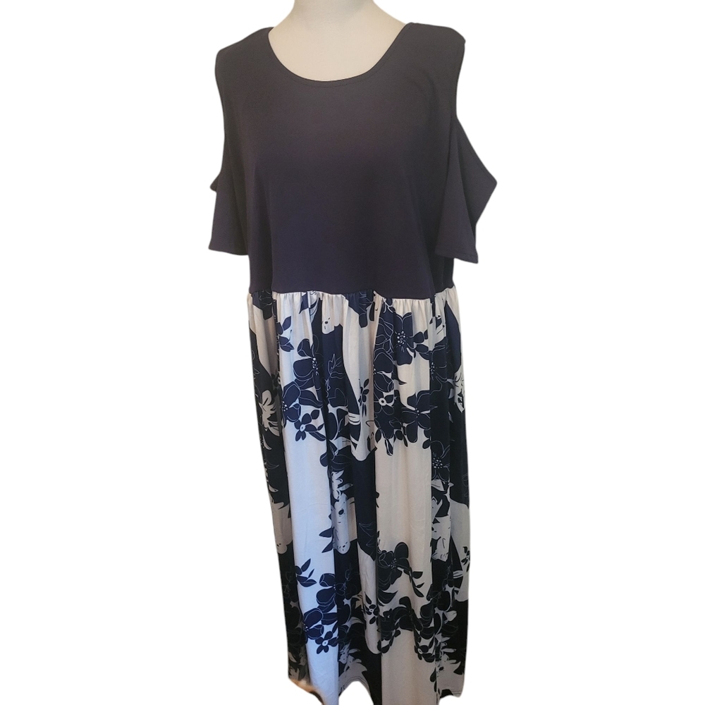 Unbranded Plus Cold Shoulder Maxi Dress Blue/White sz 3XL